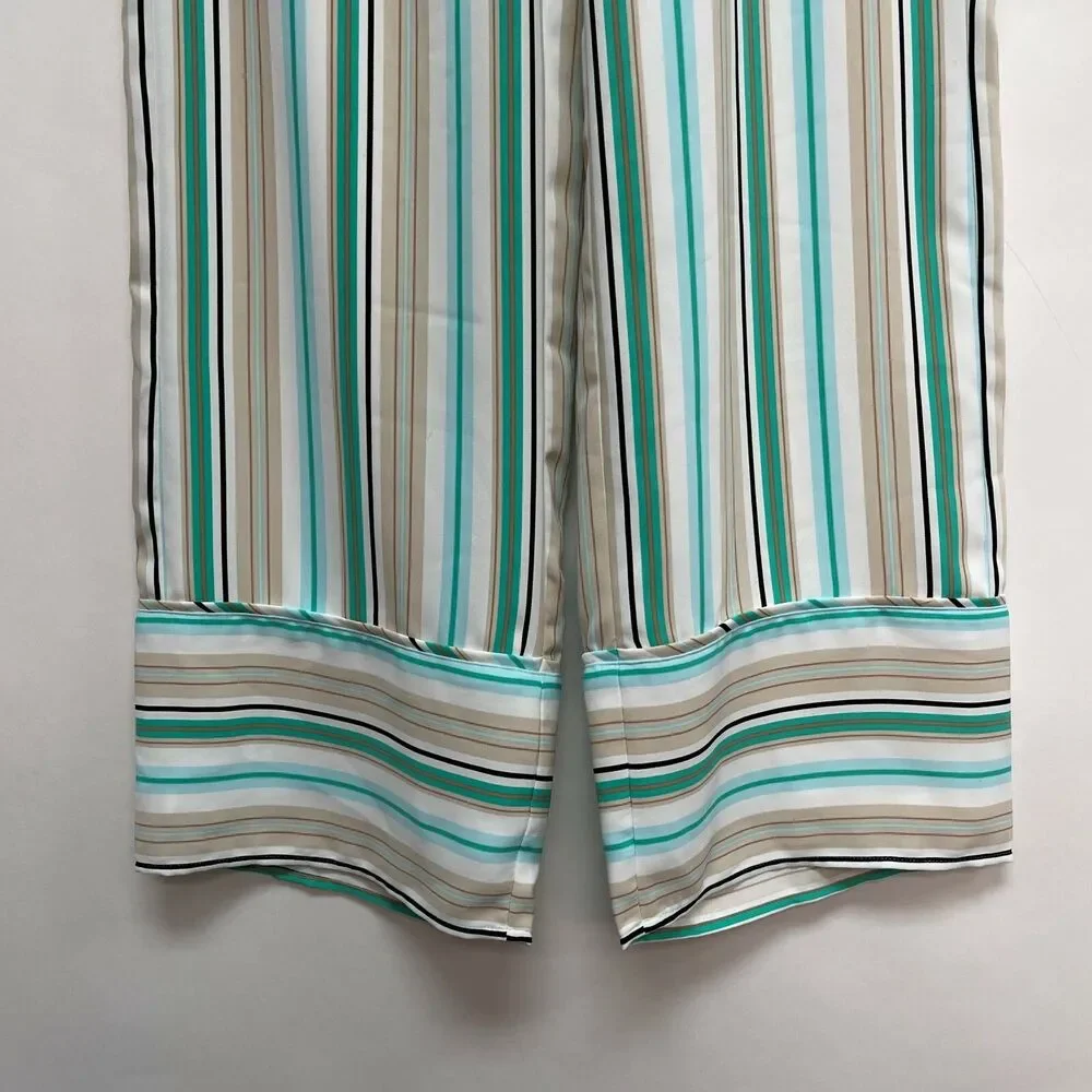 Chico's Black Label Pants Size 0 Regular Small 4 White Green Beige Striped Lined